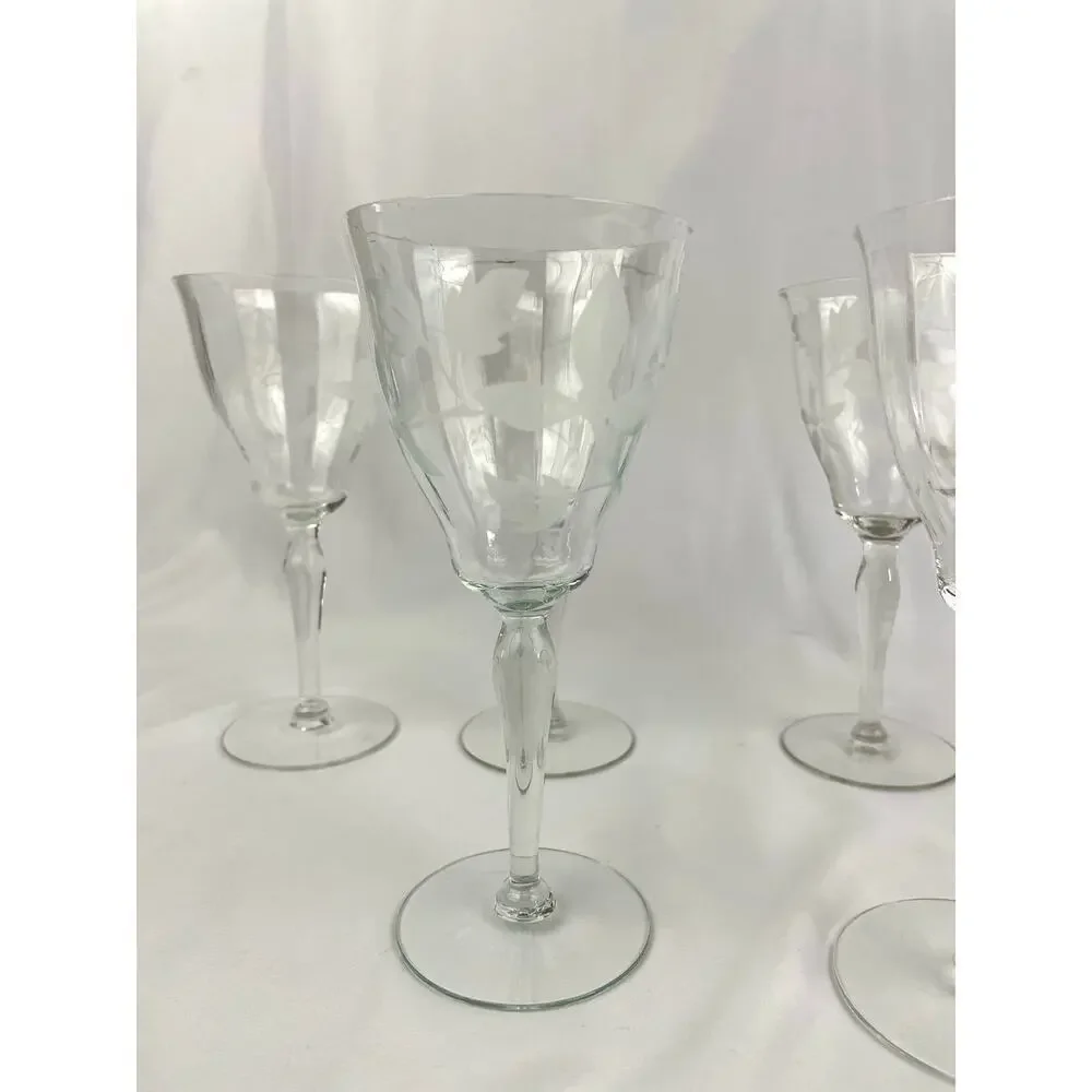 VTG Set of 6 Frosted Floral Liqueur Glasses Stemware Barware‎